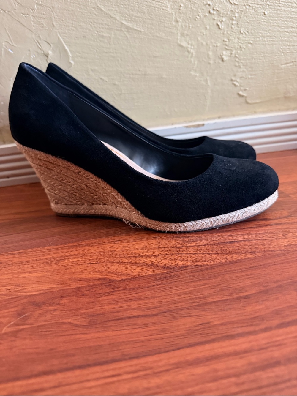 Charles David Black Suede Espadrille Wedge Pumps